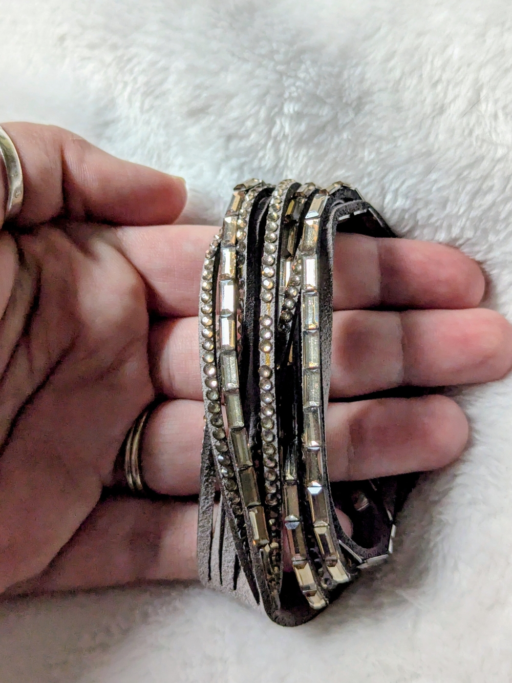 Women’s Multi-Row Clear Bead Wrap Bracelet On Faux Leather